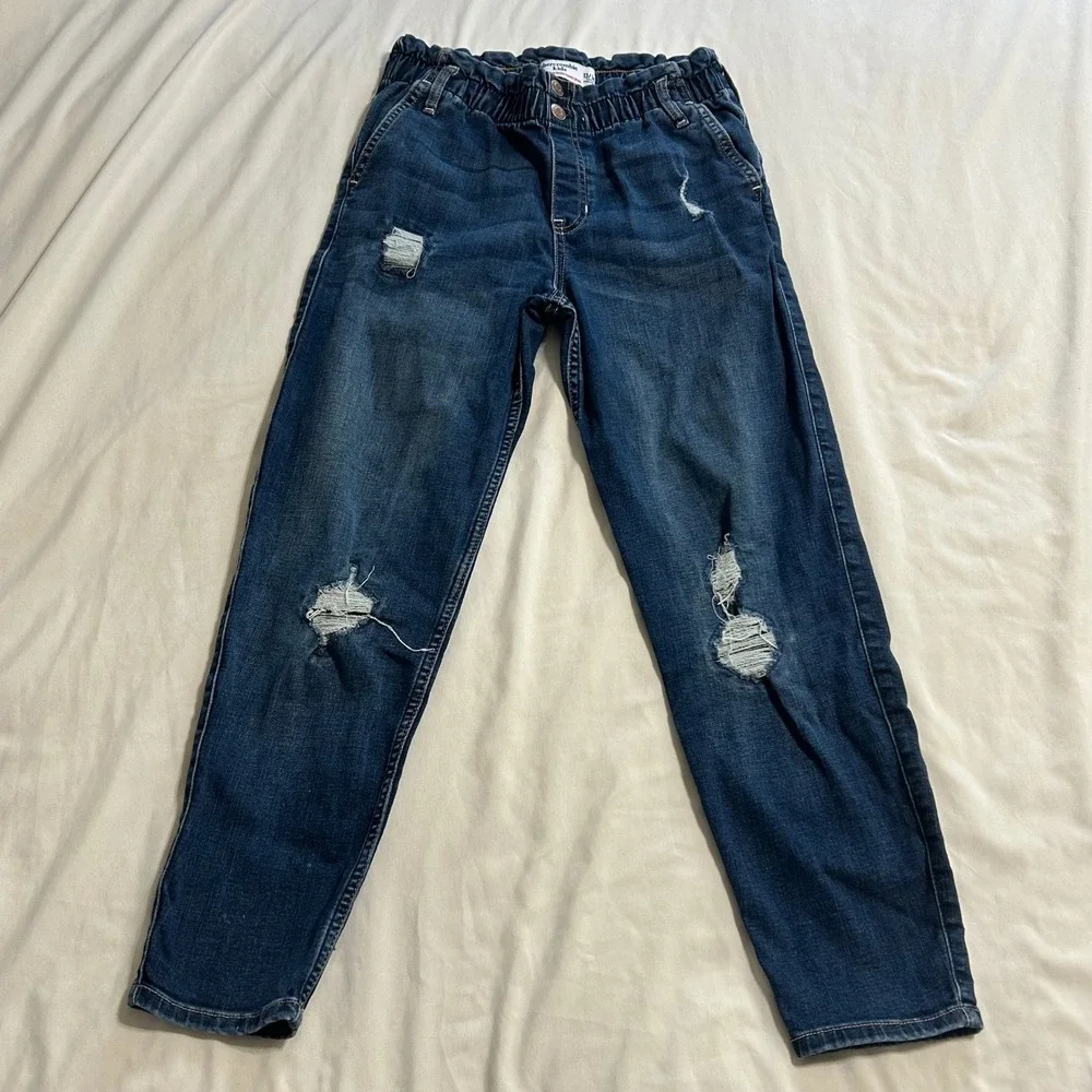 Abercrombie Kids High Rise‎ Mini Mom Jean Distressed Blue Denim Size 13/14